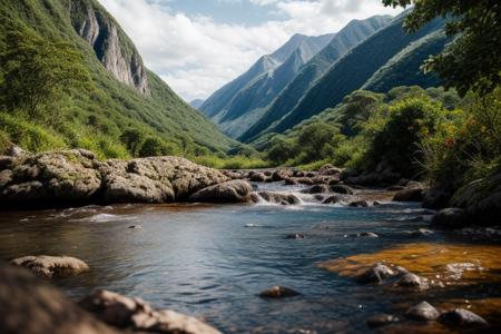 beautiful enchanting landscape, 32k, UHD, jungle, mountains, lake, masterpiece, ultimate quality, sharp focus, beautiful scenery, highres, highly detailed, superrealistic, photorealistic, digital painting, concept art, intricated details, absurdres, epic, highiest texture resolution, detailed scenery, hyperrealistic, cinematic lighting, vivid colors, dynamic angle  <lora:add_detail:1.5> epiCPhoto