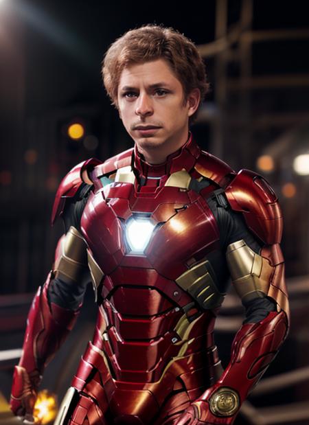 mc1, man, one man, man as Iron Man: Red and Gold Armor Suit, photorealistic painting,  portrait, stunningly attractive(extremely detailed 8k wallpaper), highly detailed face, intricate, 8k, highly detailed, volumetric lighting, digital painting, intense, sharp focus, art by artgerm and rutkowski and alphonse mucha, cgsociety,  vibrant, dynamic atmosphere, photorealistic,
 <lora:MichaelCera:1>