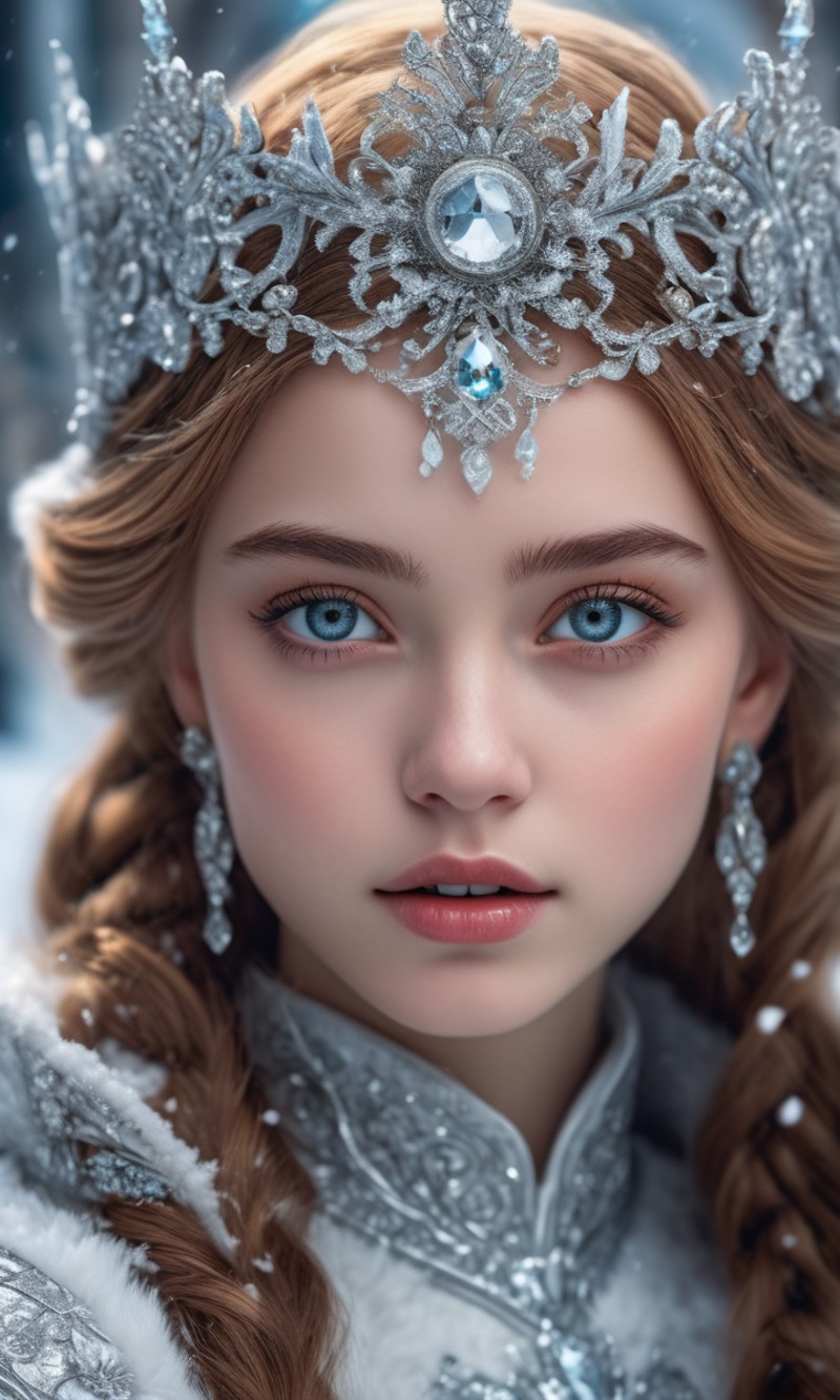 snow princess , castle world , (intricate details),hdr,(intricate details, hyperdetailed:1.2),cinematic shot,((Masterpiece...