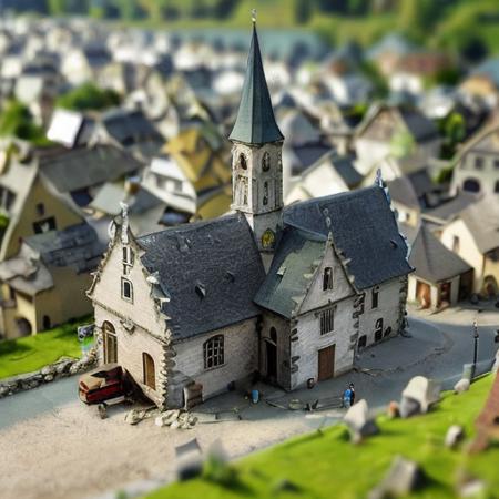 village, steeple, people, wagon <lora:tilt-shift:1>