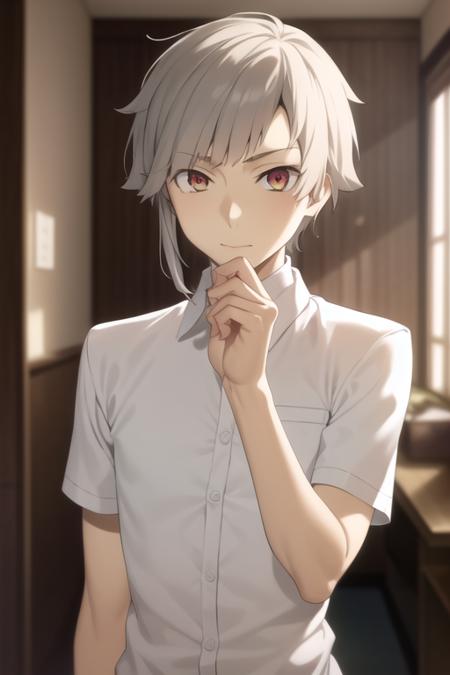 nakajima_atsushi grey hair necktie suspenders collared shirt