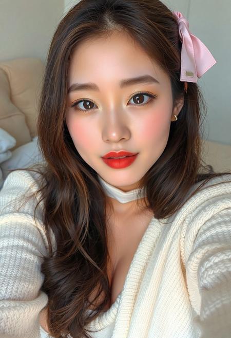 DSLR-style, glamorous and elegant 26-year-old Korean model, extremely milky white skin with porcelain glow, smooth and luminous, flawless soft matte finish with light reflecting quality, Korean idol skin tone, subtle gradient from center to jawline, extremely pale white skin, parted lips,
barely visible pores, uniform soft tone, studio-lit skin, full body
21yo pretty korean model, amateur selfie, tight and firm body, tight short dress, long socks, Best quality, realistic, Looking at the camera, fresh face, beautiful dark eyes, long eyelashes, high prominent cheekbones, olive skin, flirting, wavy brown hair, full lips, slim and petite, very detailed, ((shiny skin)), futa, bulge, oversized sweater, big pastel pink bow at the back of the head, dynamic pose, high white socks, sitting, take a selfie with a pastel pink phone,masterpiece, best quality, newest, absurdres, highres, anime, anime style, curled-toes-IL.V1.0, toe scrunch, curled toes soles, 1girl, Nico robin/(one piece/), black hair, deep cleavage, extremely cleavage breasts