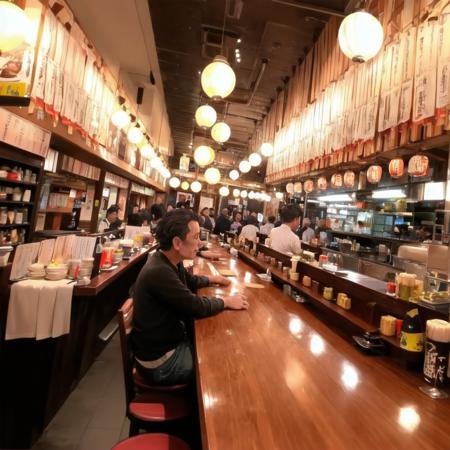 best quality, ultra-detailed, illustration,
sakaba, multiple boys, bar (place), indoors, 6+boys, alcohol, ceiling light, bottle, lights, male focus, japanese architecture, japan, realistic, photo background, photo (medium)
 <lora:JAPN_SCENERY_TaisyuSakaba_SD15_V1:1>