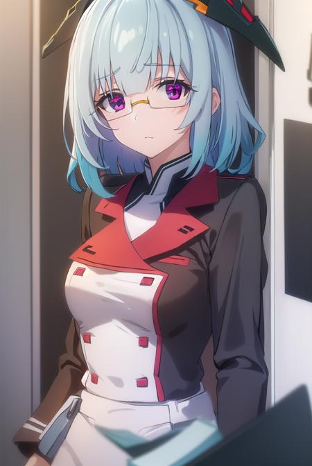 kanzashisarashiki, <lora:kanzashi sarashiki s2-lora-nochekaiser:1>,
kanzashi sarashiki, (red eyes:1.3), blue hair, glasses, semi-rimless eyewear,
BREAK school uniform, ribbon, blue ribbon, long sleeves, (red trim:1.2), uniform, military uniform, (white military uniform:1.5),
BREAK indoors, classroom,
BREAK looking at viewer, (cowboy shot:1.5),
BREAK <lyco:GoodHands-beta2:1>, (masterpiece:1.2), best quality, high resolution, unity 8k wallpaper, (illustration:0.8), (beautiful detailed eyes:1.6), extremely detailed face, perfect lighting, extremely detailed CG, (perfect hands, perfect anatomy),