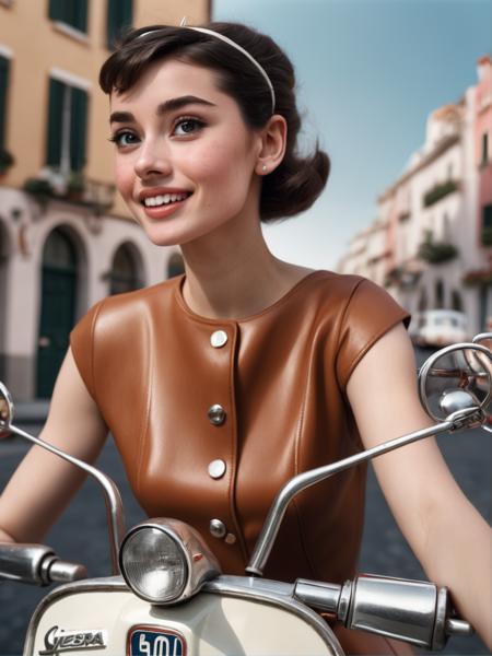 close up photo of adr, excited, amused, sexy, beautiful, young, dslr, 8k, 4k, ultrarealistic, realistic, natural skin, textured skin, 60s, vespa