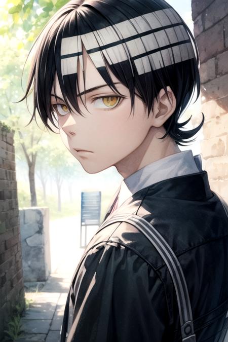 death_the_kid_soul_eater black hair yellow eyes