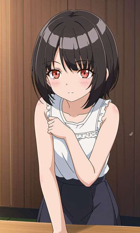 m1yuTE, black hair, short hair, red eyes