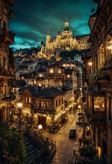 beautifull city, the mystical night, professional photography, natural lighting, volumetric lighting maximalist. intricately detailed, complex, elegant, expansive, fantastical, film photography style,  medium grain