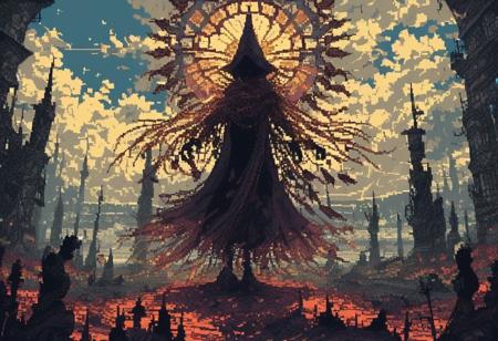d3p1x3l, pixel art, ultra detailed
an otherworldly cityscape in the style of retro sci fi silhouette contrast,