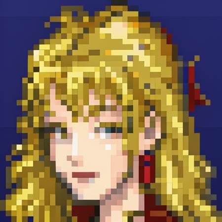 <lora:Final Fantasy 6 Portraits - V1-000004:0.75> Final_Fantasy_6_portrait, SNES, low resolution, pixelart, blue background,  1girl, red head, cute