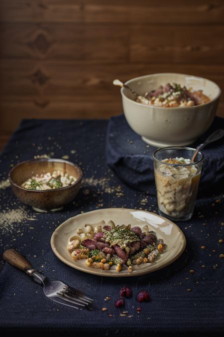 <lora:Yummy:1>, yummy a plate of food with a fork and knife, beautiful light, studio light, masterpiece