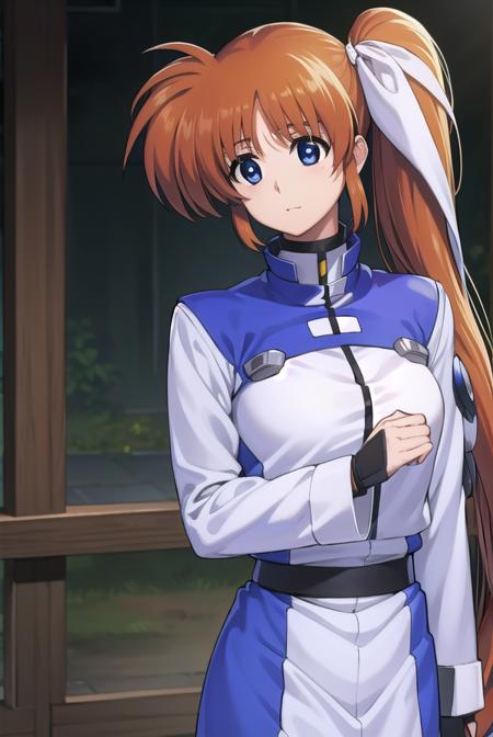 nanohatakamachi, <lora:nanohatakamachi-lora-nochekaiser:1>,
nanoha takamachi, (takamachi nanoha:1.5), long hair, blue eyes, brown hair, hair ribbon, (side ponytail:1.5), white ribbon,
BREAK magical girl, jacket, collar, puffy sleeves, long sleeves, white jacket,
BREAK looking at viewer, full body, upper body,
BREAK outdoors, city, sky,
BREAK <lyco:GoodHands-beta2:1>, (masterpiece:1.2), best quality, high resolution, unity 8k wallpaper, (illustration:0.8), (beautiful detailed eyes:1.6), extremely detailed face, perfect lighting, extremely detailed CG, (perfect hands, perfect anatomy),