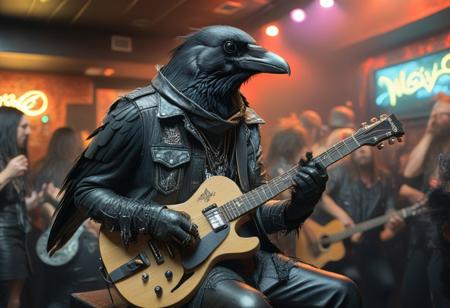 corvidfolk, Playing Guitar at a night club, rocker outfit