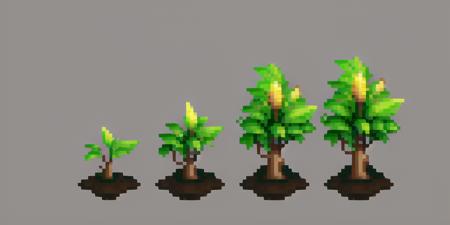 tree,plant growth process, reference table, no people, flower, gray background, simple background, growth stage, five stages, from young bud to luxuriant, still life, plant, leaf, soil,pixel,pixel art,pixelart,xiangsu,xiang su,no humans <lora:pixel plant growth:1>, masterpiece,best,quality