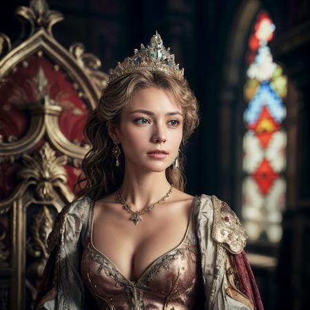 highly detailed horro photo of (rpgroyalty:1.0) in a medieval throne room,

jewelry, crown, cleavage, necklace, earrings,
walking through the palace,

looking at viewer, 

realistic:1.1, depth of field, blurry, blurry background,


photorealistic,
ultra photoreal,
32k, 
stained glass,
light beams,







