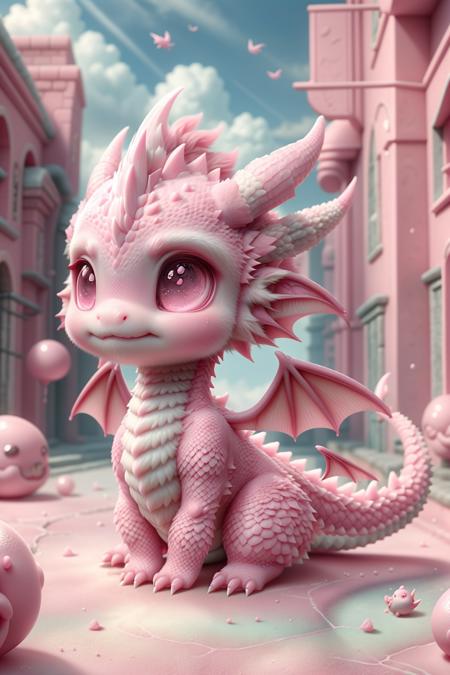 ral-smoldragons, a small pink dragon sitting on a pink surface <lora:ral-smoldragons-sd15:1>