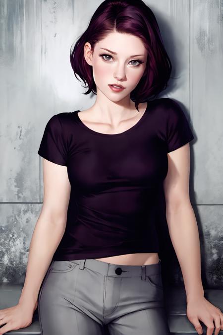 <lora:chyler-04:1> chyler leigh, t-shirt and pants, short hair, portrait,