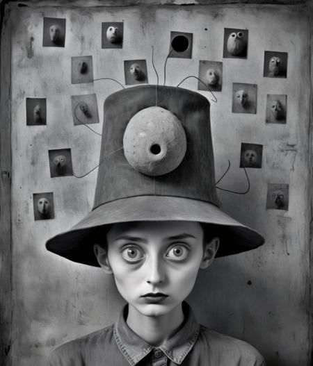 <lora:Roger Ballen Style:1>Roger Ballen Style - mysterious cover art machine learning photography 
A hat