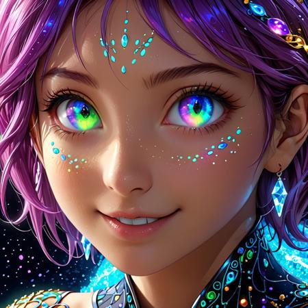 detailed, realistic, 8k uhd, high quality, source anime, illustration, masterpiece,  An epic photo of girl<lora:Biolumins v1:0.8>, beautiful smile, glowing eyes, heterochromia eyes, close up,