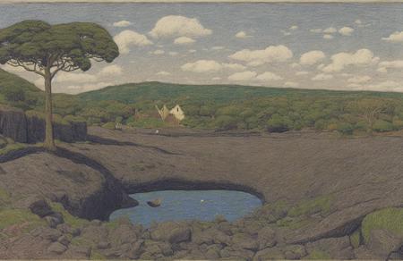 style of Henry Moret, parcel ,clump ,boscage ,arboretum , Lava Tube ,