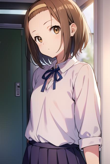 ritsutainaka, <lyco:ritsutainaka-LYCORIStest:1>,
ritsu tainaka, (brown eyes:1.7), light brown hair, (forehead:1.5), hairband, short hair, (flat chest:1.2),
BREAK sakuragaoka high school uniform, school uniform,
BREAK looking at viewer,
BREAK indoors, classroom,
BREAK <lora:GoodHands-vanilla:1>, (masterpiece:1.2), best quality, high resolution, unity 8k wallpaper, (illustration:0.8), (beautiful detailed eyes:1.6), extremely detailed face, perfect lighting, extremely detailed CG, (perfect hands, perfect anatomy),