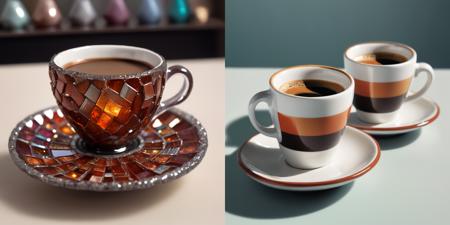 (kcrstal17xl:0.6) analog realistic Modernism colour photo of a espresso cups, very detailed, award-winning