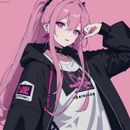 best quality,original,amazing,masterpiece,extremely detailed wallpaper,extremely detailed cg,extremely,Ultra HD,illustration,wallpaper,4k,
BREAK
1girl,black nails,ear piercing,earrings,hair between eyes,jewelry,long hair,looking at viewer,nail polish,piercing,pink background,pink hair,pink nails,pink theme,shorts,solo,tongue out,very long hair,<lora:key_999_LoHa_v0.4:1>,