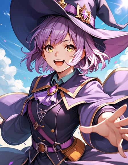 Elaina, long hair, bangs, blue eyes, hair between eyes, purple eyes, grey hair, ahoge, witch hat,  Estelle, short hair, bangs, yellow eyes, purple hair, witch hat,  Fran, long hair, blue eyes, black hair, hair over one eye, witch hat,  Mina, long hair, bangs, blue eyes, black hair, witch hat,  Mirarose, long hair, black hair, purple eyes,  Nino, long hair, bangs, black hair, red eyes, hair over one eye,  Odoko, long hair, bangs, brown hair, purple eyes,  Saya, short hair, blue eyes, black hair, braid,  Selena, long hair, red eyes, blue hair, white dress,  Sheila, long hair, blonde hair, green eyes, ponytail, witch hat,  Victoria, long hair, blue eyes, braid, single braid, witch hat, ahoge, white hair, 