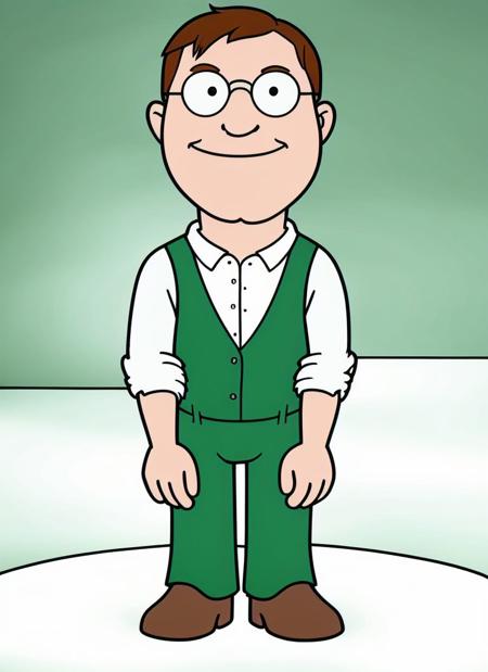 (Peter Griffin:.8), bitmoji_style, bitmoji style, bitmoji, 1boy, solo, glasses, looking at viewer, smile, white shirt, green pants, standing, shoes, suit,  <lora:Peter Griffin:1>