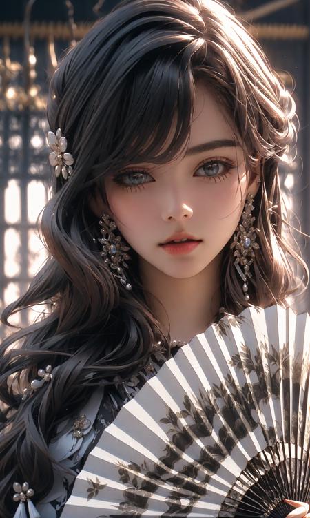 (Masterpiece),(best quality),((masterpiece)),(highres), (original:1.8), (extremely detailed 8K wallpaper), overexposure,1girl, close-up, (fan:1.1),A huge fan <lora:~Q?-bG[Pfan:1>