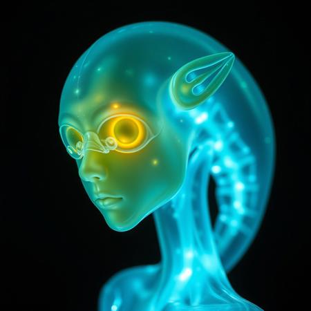 protozoa/humanoid, bioluminescence translucent  body, with no ears and no nose, 32k, 16k, 8k, masterpiece,