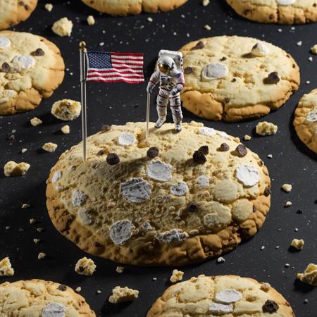 masterpiece, (realistic:1), (photorealistic:1), intricate detail, highly detailed, great textures, 8k, high detail, miniature, landscape,overview, <lora:minihuman_SDXL_v2_loha-000016:0.8>, A diminutive astronaut plants a flag atop a crumbled cookie moon, simulating a lunar landing, miniature, astronaut, flag, lunar landing, simulation, crumbled texture, whimsical, creative scale, scene construction, storytelling, simple white background, solo, from above,