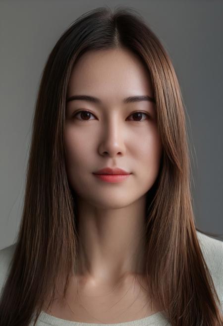 Beautiful woman, high detail, portrait, elegant, delicate features, emotional expression, masterpiece, 8k resolution, Extremely high-resolution details, realism pushed to extreme, fine texture, incredibly lifelike, looking at viewer, solo focus, realistic, photorealistic, cinematic lighting, ultra realistic photograph, simple background, Exquisite details and textures, grainy, film analog photography, film, face details, real face, without make up, brown hair, long straight hair, 1girl,
