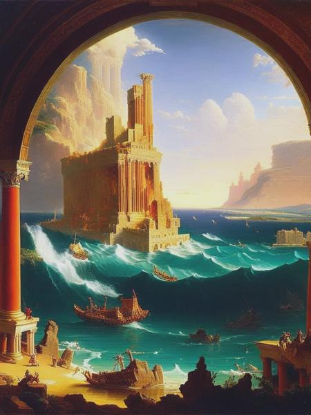 <lyco:ThomasCole:1.0> Atlantis sinking by Thomas Cole