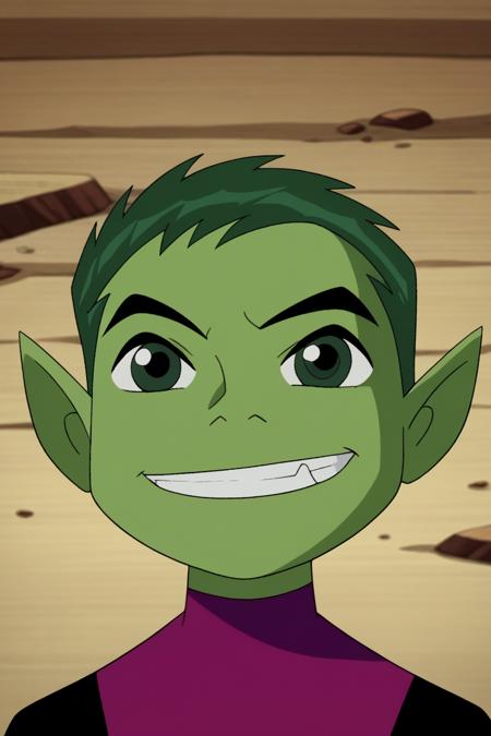 beastboy, green hair, green eyes, green skin,