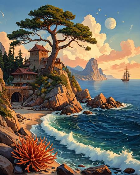 ethereal fantasy concept art of  (landscape creator, landscape:1.5), , (epic landscape:1.5),  (style John Marin (modernist harbors) drawing), (style John Marin (modernist harbors) painting),best quality, masterpiece, extremely detailed,  professional  art,  professional painting, an extremely delicate and beautiful, dynamic,  great lighting, perfect shading, professional shading, depth of field,   side soft light, elegant, gorgeous, highly detailed,   full shot, uncropped,   pure genious, absolutely perfect,  highly detailed, breathtaking,
Nicholas Roerich (mystic oceans), Baltic pine-fringed pebble shore, ship's bell coral growth. salt tax collector's office, sea potato urchin,
<lora:psychedelic_trip:0.8> psychedelic trip,
<lora:EldritchRomanceIllustration1.3.1:0.32>,
<lora:- SDXL - vanta-black_contrast_V3.0:0.2>,
<lora:add-detail-xl:1>,
<lora:detailed_notrigger:1>, . magnificent, celestial, ethereal, painterly, epic, majestic, magical, fantasy art, cover art, dreamy, Surrealism art style, dreamlike and irrational imagery, explores the unconscious mind, juxtaposition of unlikely elements, challenges reality and logic