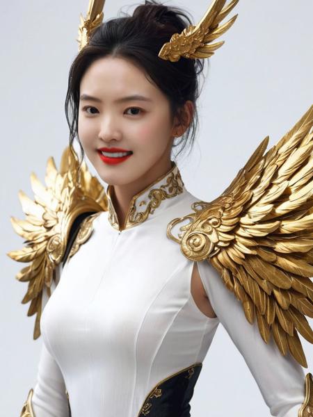 realistic, Skin Textures, High Resolution, Cinematic, zhangruonan woman,stunning beautiful,dangerous, arrogant, as a battle angel,   dark-tinted white silk fabric, masquerade, intricate, elegant, highly detailed, artstation, sharp focus, gold black fade contrast, dramatic lighting, illustration, expert, artgerm, perfect smile, trending on artstation, glowing-red-bulb, glowing-white-shadow, art by<lora:zrn2_ej_JuggXL_1:0.6>