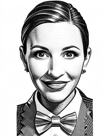 corporate portrait of a beautiful woman with a bowtie <lora:GazHedcut:1>