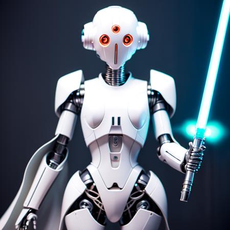 photo, female robot holding a light saber in her hand (ghostshell style:1)  <lora:djzGhostShellV21:0.8>