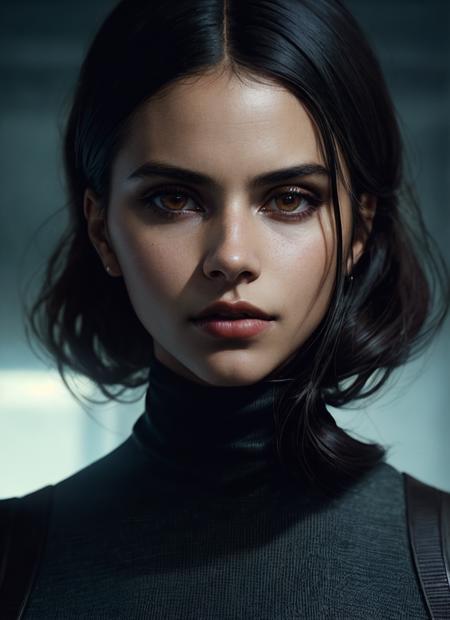 A stunning intricate full color portrait of (sks woman:1), wearing a black turtleneck, epic character composition, by ilya kuvshinov, alessio albi, nina masic, sharp focus, natural lighting, subsurface scattering, f2, 35mm, film grain, <lora:locon_zaziebeets_v1_from_v1_64_32:1>