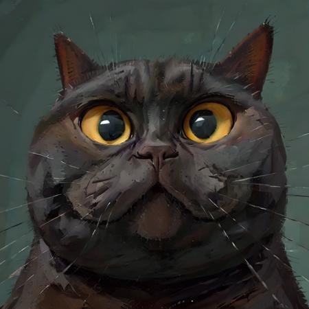 fisheye view of a black fat cat with a very big angry eyes and long whisk, dark background, caricature, albeniz rodriguez style <lora:albeniz-rodriguez-style:0.8>