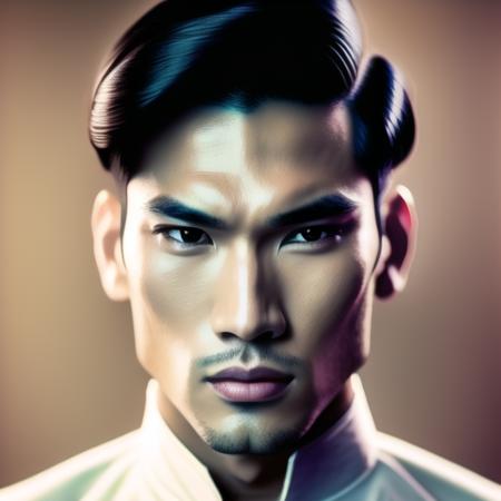 <lora:vnmaleface:1>, 1 man, 3d, asian, black_hair, blurry, brown_background, forehead, jewelry, lips, looking_at_viewer, nose, solo , photorealistic, realistic, solo, teeth, asian white skin, white background