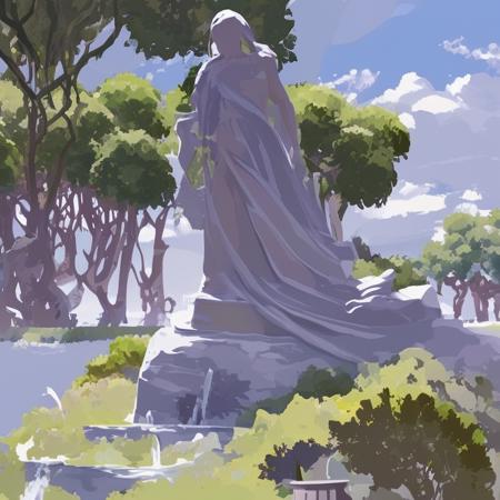 marble statues and cascading water fountains surrounded by the garden of eden, PaintStyle3