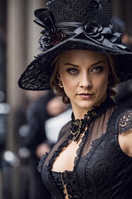 medium shot photo of a mix of (victorian:0.8) and (vampire costume:0.5) sks woman, (nice cleavage:1.1), intricate steampunk+ city, evening, dark, atmospheric, mist, best quality masterpiece, photorealistic, detailed, 8k, HDR, shallow depth of field, broad light, high contrast, backlighting, bloom, light sparkles, chromatic aberration, sharp focus, RAW color photo,<lyco:locon_natalie_v1_from_v1_64_32:1.3>
<lora:epiNoiseoffset_v2Pynoise:1.0>