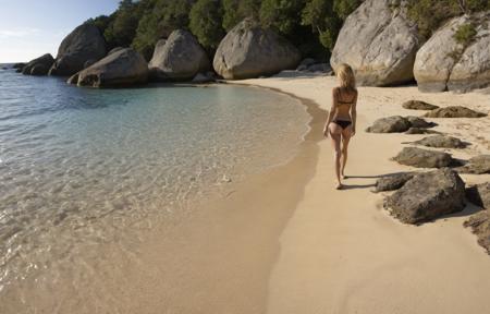 secluded beach wide angle portrait