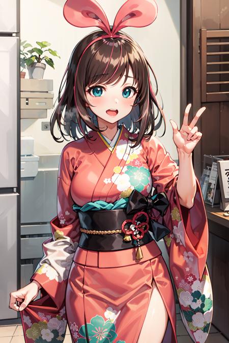 kizuna ai, a girl wearing a kimono, cowboy shot <lyco:KitsuneAi-KizunaAi-LoCon32V1:0.8>