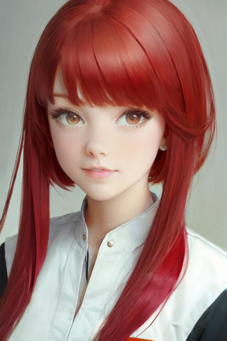 painting \(medium\),1girl, red hair, face,uniform,  <lora:RJ-v2-000005:1>