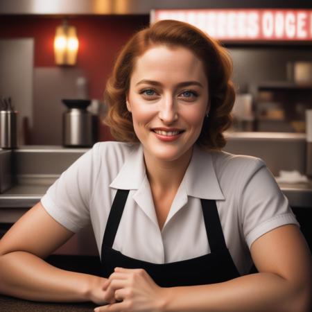 <lora:gilliananderson_sdxl:1>  gilliananderson, portrait photo of a woman, smiling, welcoming, working as a waitress in a diner, 4k textures, soft cinematic light, adobe lightroom, photolab, hdr, intricate, elegant, highly detailed, sharp focus, ((((cinematic look)))), soothing tones, insane details, intricate details, hyperdetailed, low contrast, soft cinematic light, exposure blend, hdr,