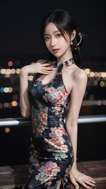 rc,chinese dress,print dress,capelet,