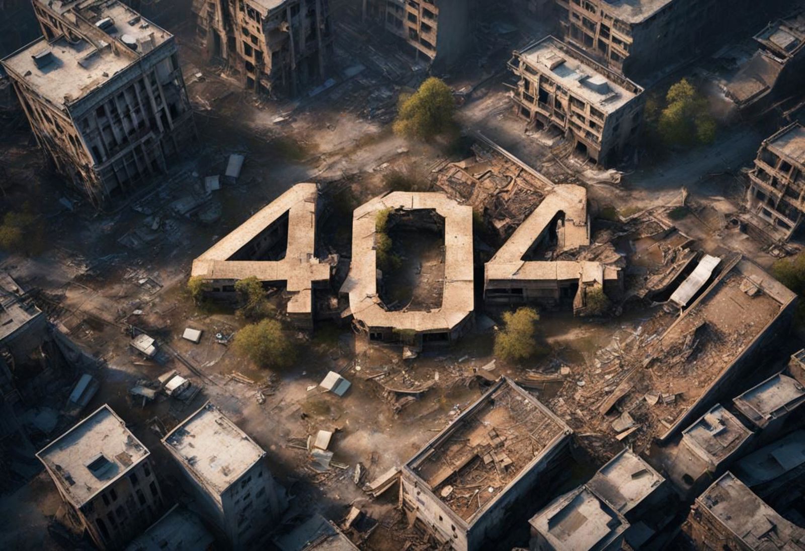 A city with a large 404 sign in the center.